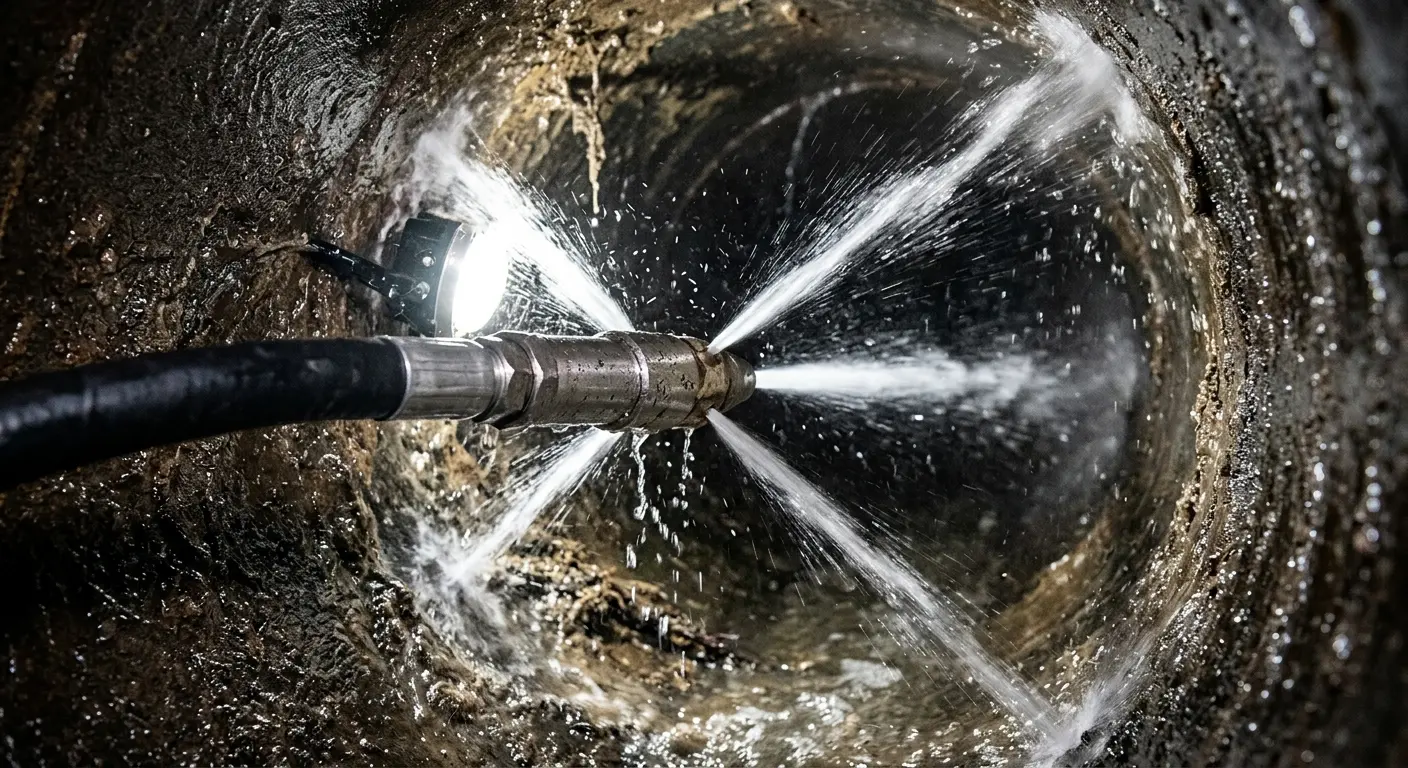 High-pressure hydro jetting nozzle cleaning sewer pipe for Sewer Cleanout in Celebration
